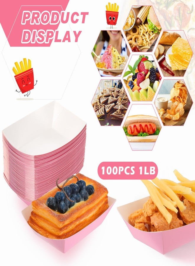 Yinkin 100 Pieces Paper Food Trays Boat Disposable Nacho Trays Kraft Paper Boats for Tacos Concession Party Supplies (Pink, White,1 lb) - Image 3