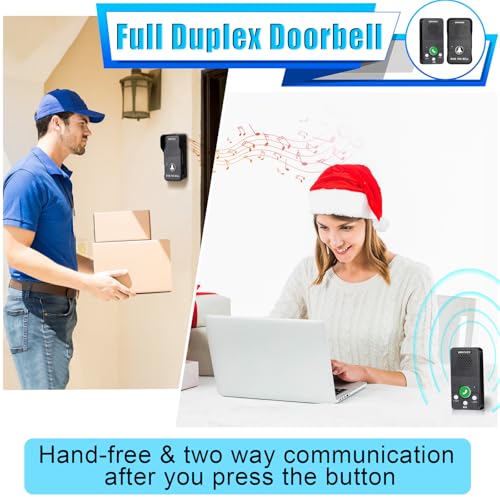 SANZUCO Doorbells Hands Free Wireless Doorbell Intercom Upgrade Waterproof Full Duplex Door Bell 1000 Feet Two Way Communication with 4 Chimes 8 Level Volume LED Flash Black - Image 3