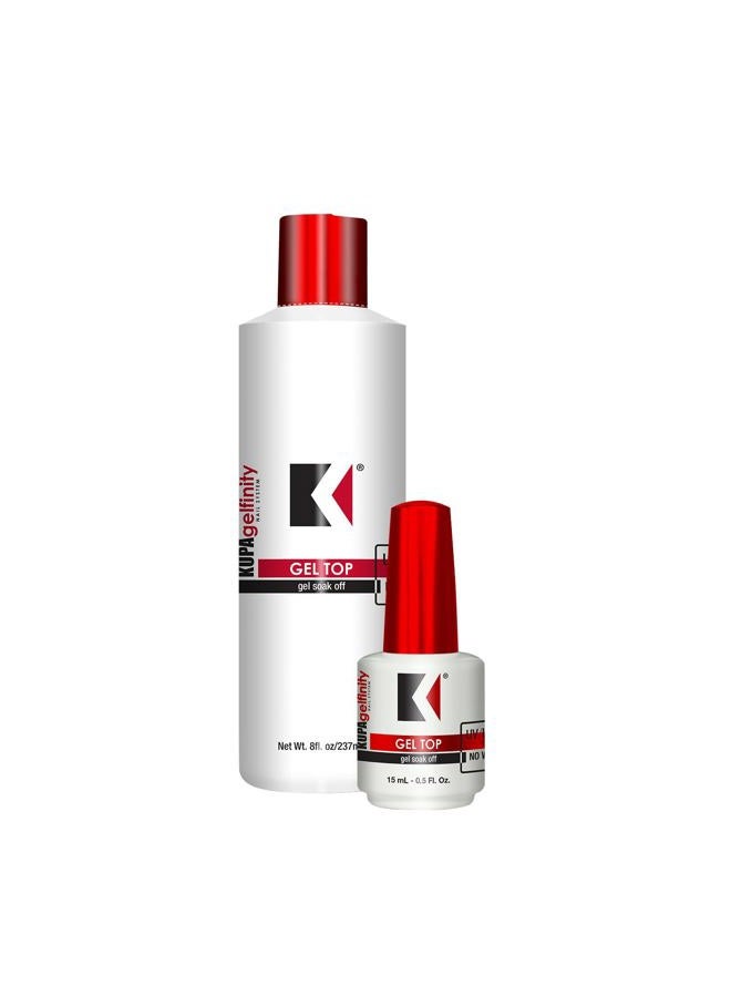 KUPA GelFinity - Soak Off Gel - Top Coat Glossy Finish (No-Wipe) Bundle 8.0 Fl Oz + 0.5 Fl Oz - Image 1