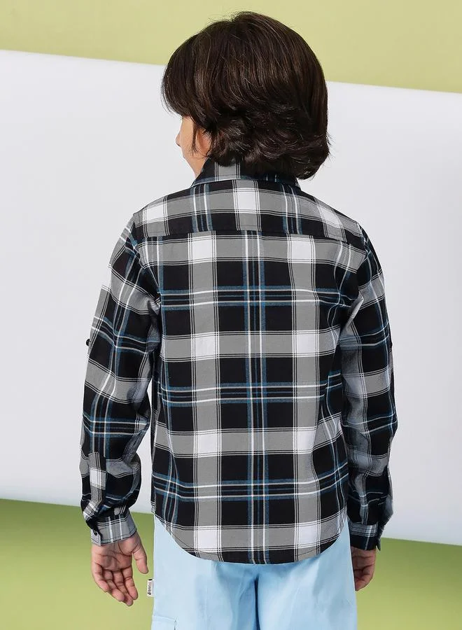 Stylo Bug Checked Roll-Up Sleeve Shirt by Styli