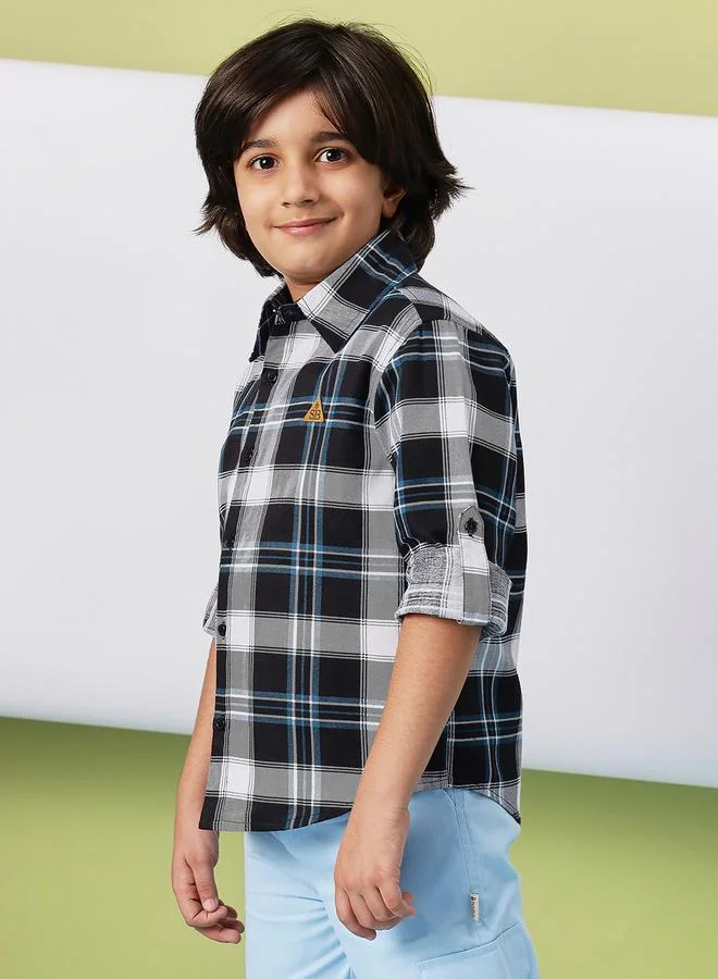 Stylo Bug Checked Roll-Up Sleeve Shirt by Styli
