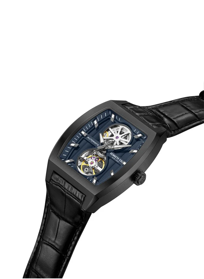 Kenneth Cole New York Kenneth Cole New York 40X52.5mm Automatic Men's Watch with Blue Dial & Black Genuine Leather Strap