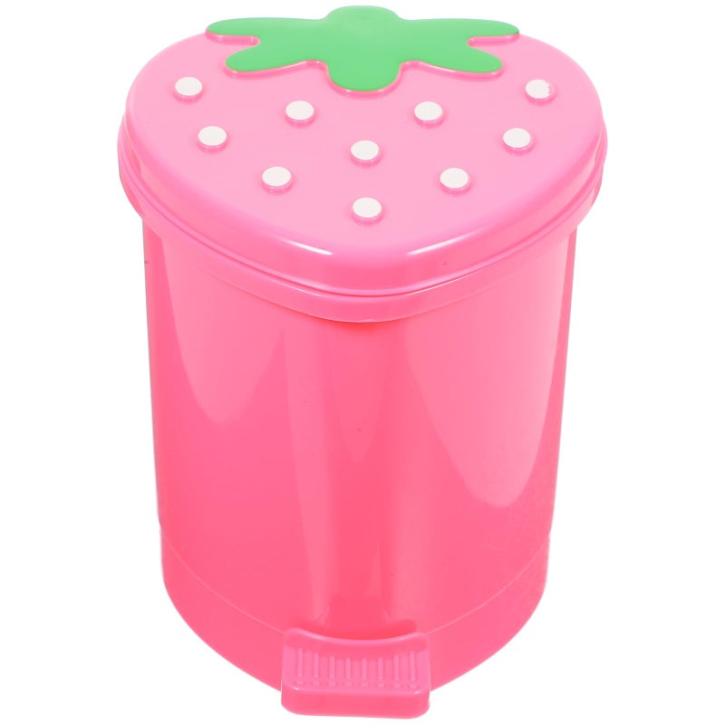 NUOBESTY Mini Strawberry Trash Bin Cute Small Strawberry Garbage Can with Swing Lid for Office Home Kitchen Desk (Pink) - Image 1