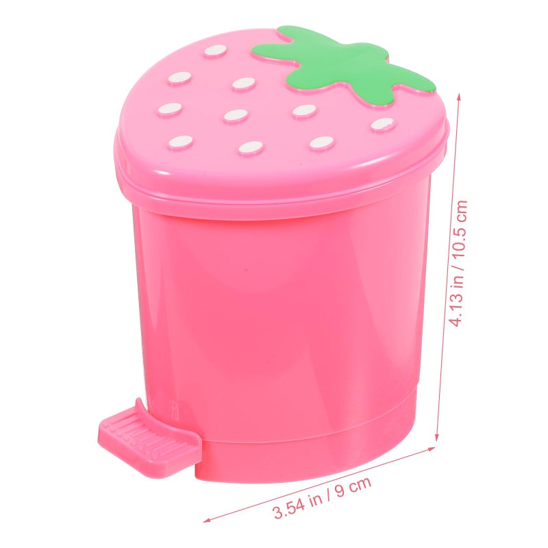 NUOBESTY Mini Strawberry Trash Bin Cute Small Strawberry Garbage Can with Swing Lid for Office Home Kitchen Desk (Pink) - Image 2