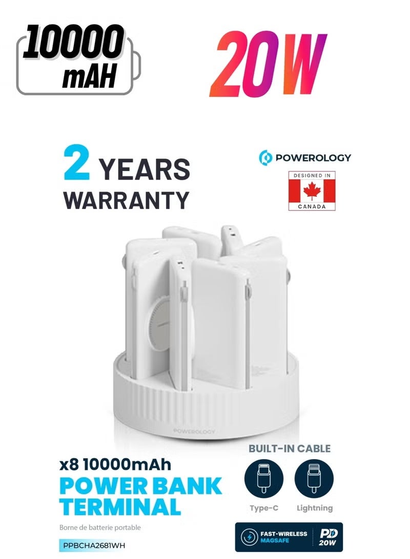 باورولوجي محطة طاقة 8 في 1، بنك طاقة محمول بسعة 10000 مللي أمبير/ساعة - توصيل طاقة 20 واط، شحن سريع، شحن لاسلكي، كابلات Type-C وLightning مدمجة، حل شحن شامل - Image 1