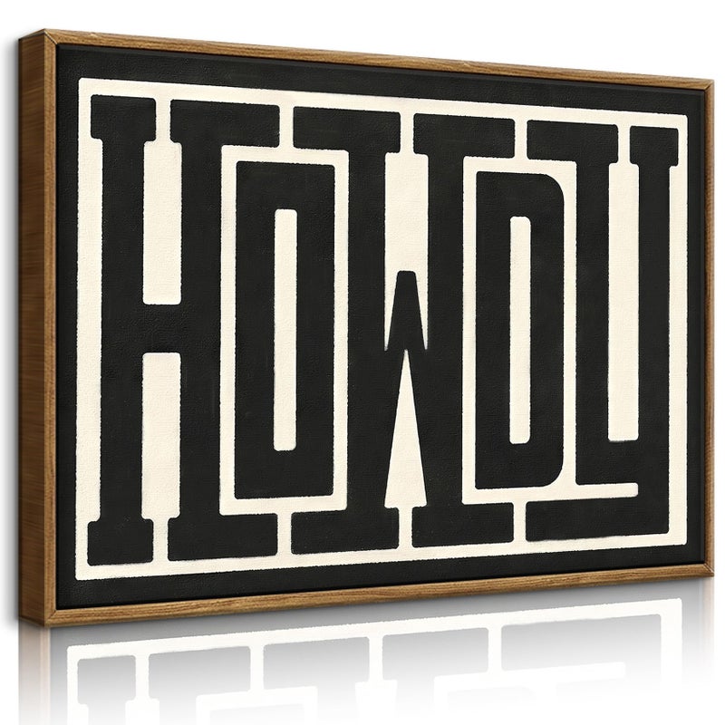 QIYFFBN Framed Funky Western Wall Decor Black and White Howdy Wall Art Big Texas Modern Canvas Picture Southwestern Country Ranch Sign Print Trendy Cowgirl Cowboy Farmhouse Art(16x24in Framed) - Image 1