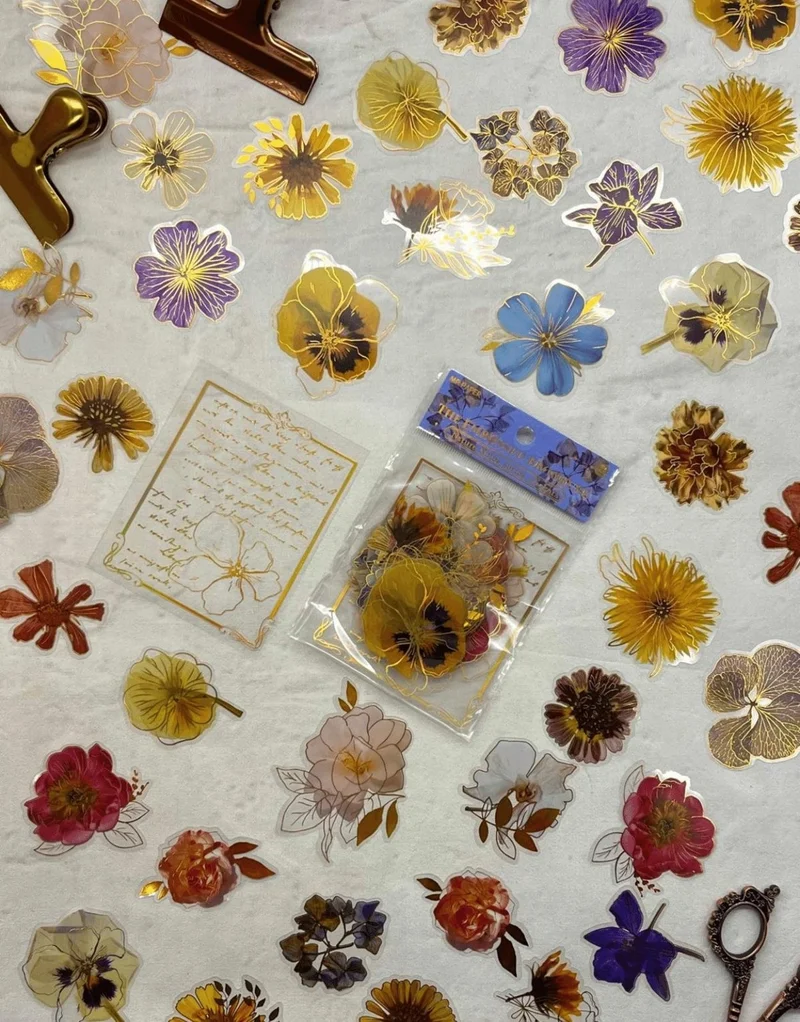 Kağıt Gemi Dükkan Paper Ship Dükkan Nature Notes Series The Embossed Brochure 40 Pieces Gold Gilded Transparent Pet Sticker /bullet Journal