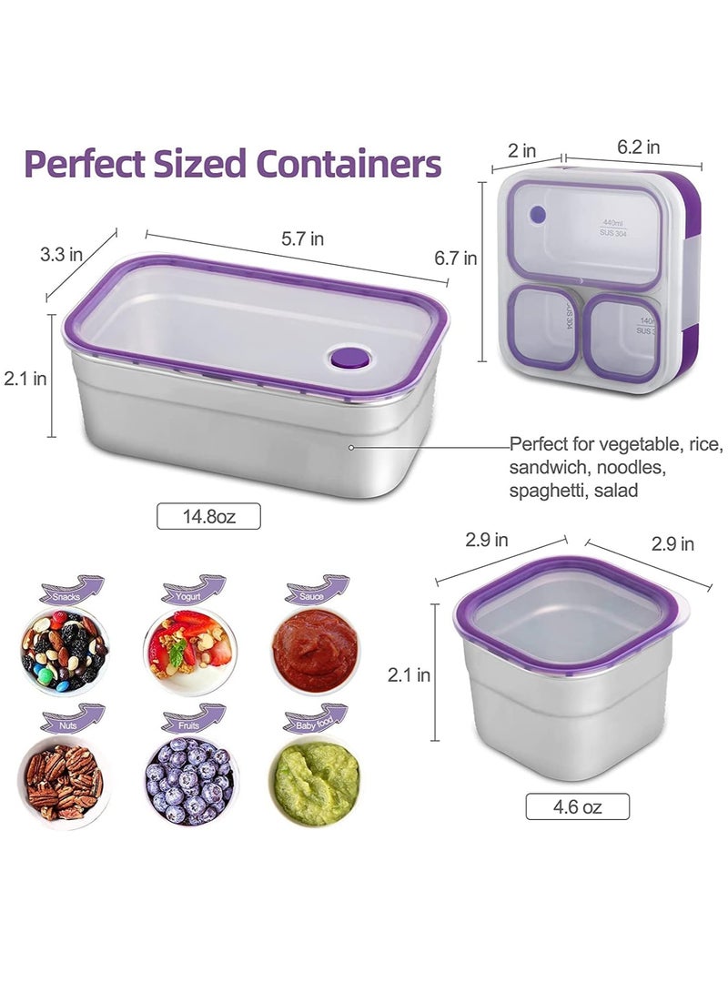VUCATIN Kids School Stainless Steel Lunch Box Insulated Bento Lunch Box with Storage Bag 3 Compartments Divided Lunch Container with Lid Tableware (Green 720ML) - Image 2