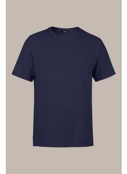 mmetalic Men's Navy Blue T-Shirt Regular Fit Comfortable Cut Crew Neck Basic T-Shirt  - Image 1