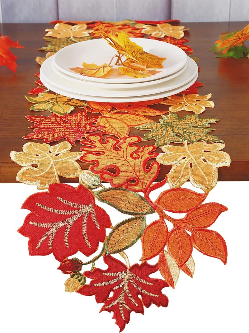 GRANDDECO Fall Thanksgiving Table Runner Orange Maple Leaves Harvest Autumn Holiday Party Dinner Seasonal Decoration AFall and Thanksgiving 14X68