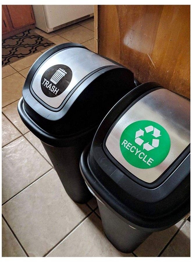 Besttile - Recycle Sticker Trash Can Decalrecycle And Trash Logo Symbol Self Adhesive Labels4 Inch Garbage Waste From Recyclingindoor & Outdoor12 Pack Per Pack - Image 1