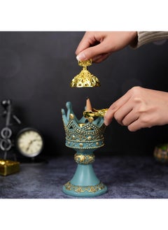 Y&D Retro Style Aromatherapy Tower Incense Burner Golden Resin Incense Burner-Blue  - Image 4