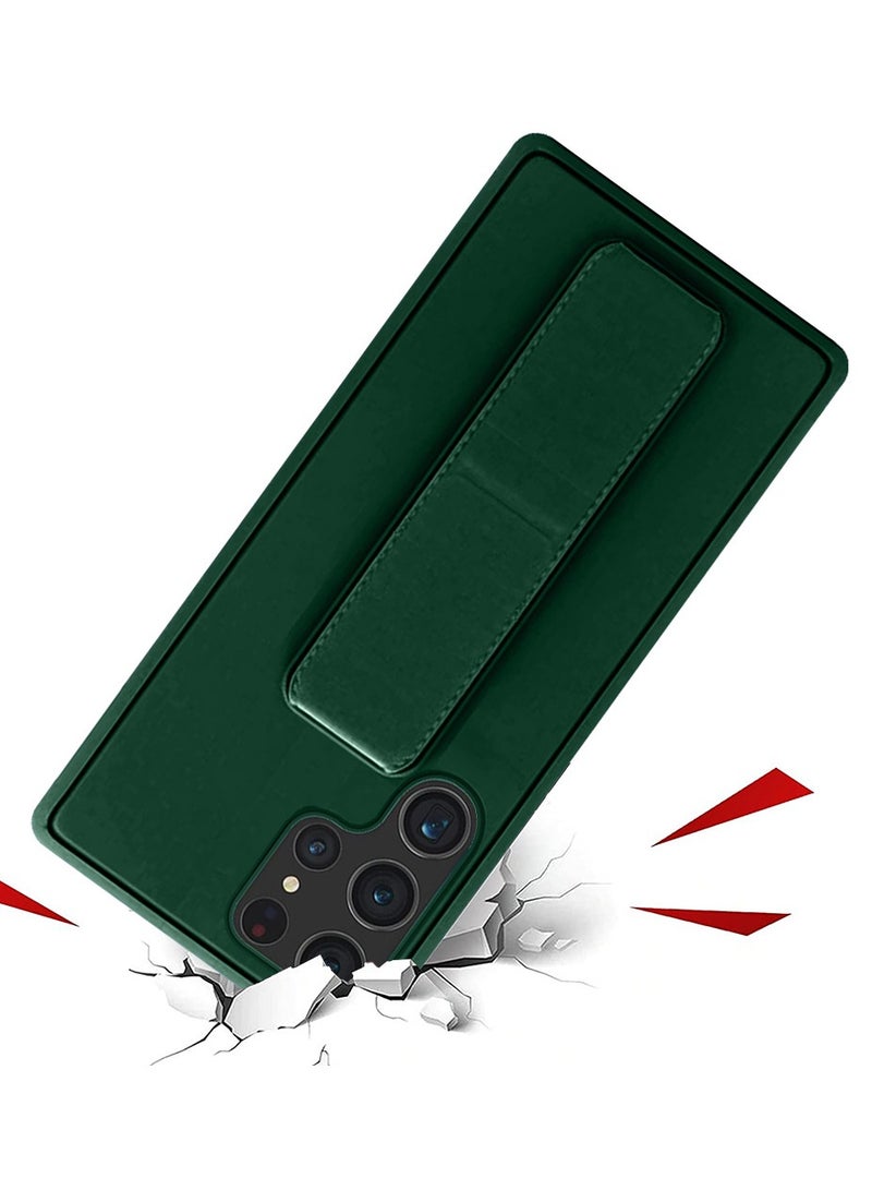 DUSALA Samsung Galaxy S23 Ultra Grip Case Magnetic Kickstand Cover with Foldable Hand Strap Green - Image 4