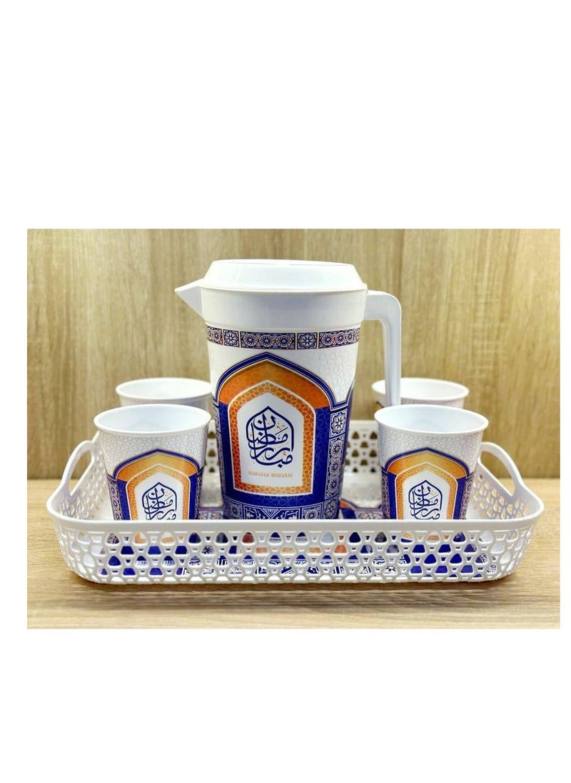 Generic Festive Ramadan Plastic Juice Set – Elegant Pitcher with 4 High-Quality Cups tr  - Image 1