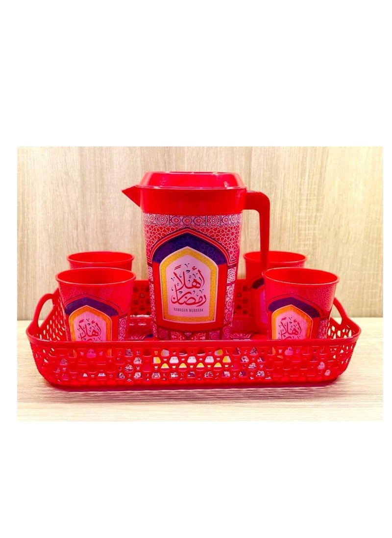 Generic Festive Ramadan Plastic Juice Set – Elegant Pitcher with 4 High-Quality Cups tr  - Image 3