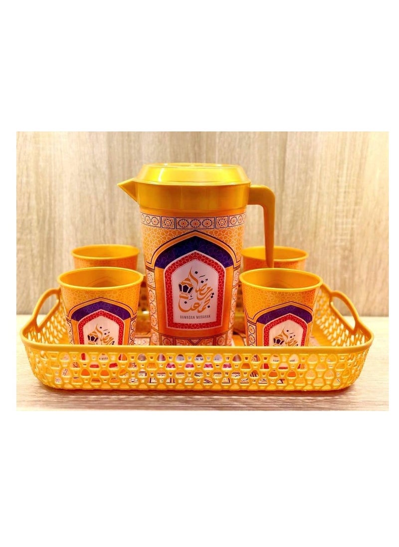 Generic Festive Ramadan Plastic Juice Set – Elegant Pitcher with 4 High-Quality Cups tr  - Image 2