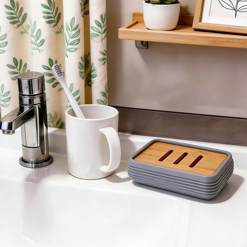Bathlux Light Blue Square Soap Holder with Horizontal Stripes - Eco-Friendly Biodegradable Bathroom  Accessory - Image 4