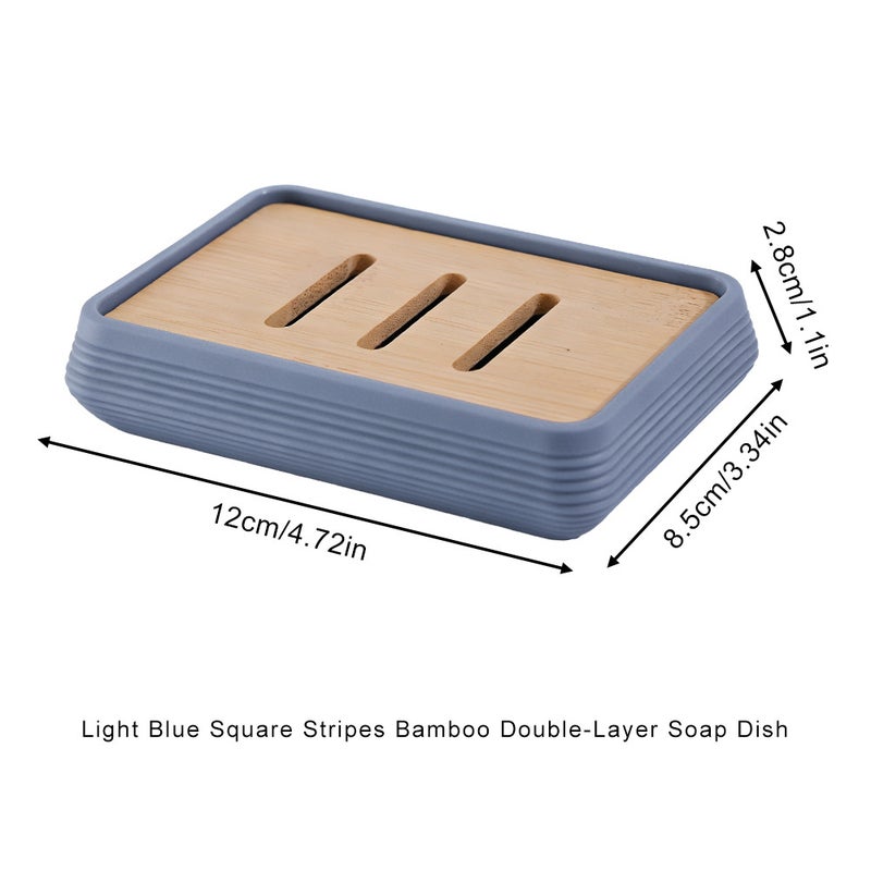 Bathlux Light Blue Square Soap Holder with Horizontal Stripes - Eco-Friendly Biodegradable Bathroom  Accessory - Image 1