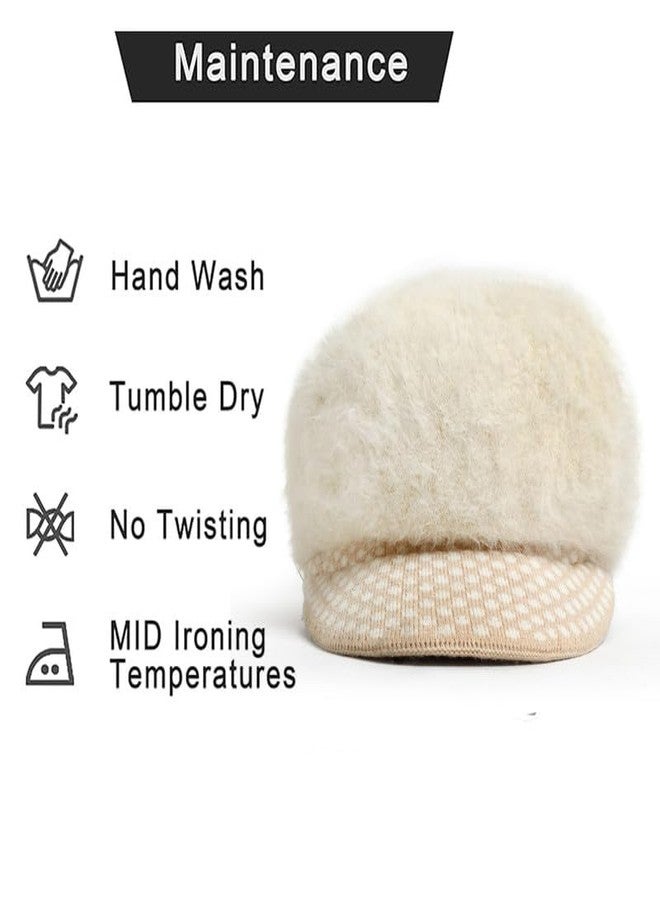 Richmen Winter Woolen Visor Fashionable Cap for Women Girls Warm Knit Hat Fleece Lined Snow Ski Beret | Cabbie Stylish Faux Fur Warm Skull Cap (Beige) - Image 4