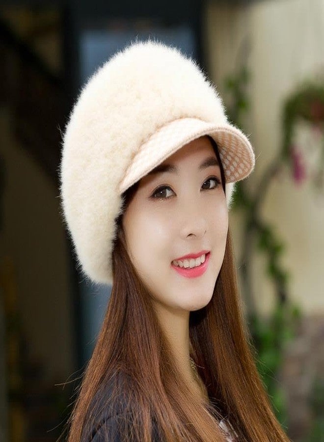Richmen Winter Woolen Visor Fashionable Cap for Women Girls Warm Knit Hat Fleece Lined Snow Ski Beret | Cabbie Stylish Faux Fur Warm Skull Cap (Beige) - Image 5