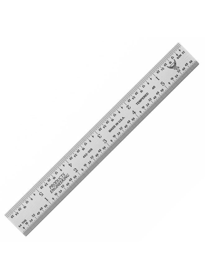 PEC Tools Rigid Machinist's Ruler, 6 inches, Scale Accuracy of 1/32 and 1/64 in, 1/8 and 1/16 in, Satin Chrome-Plated, Made in The USA - Image 1