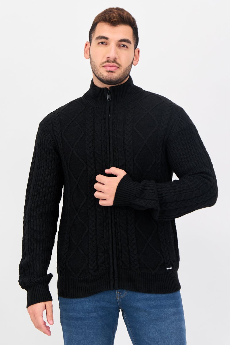 Threadbare Men Mock Neck Textured Long Sleeve Sweater, Black - Image 1