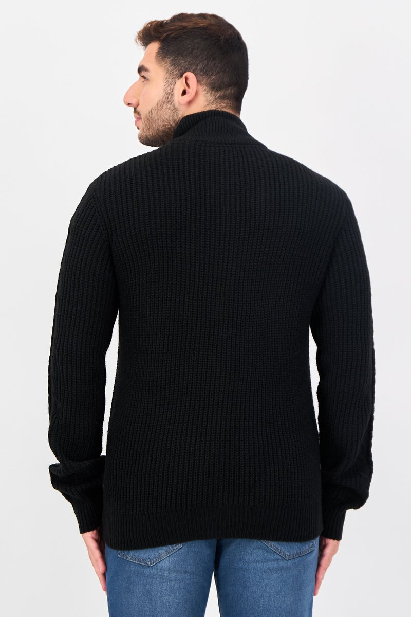 Threadbare Men Mock Neck Textured Long Sleeve Sweater, Black - Image 3