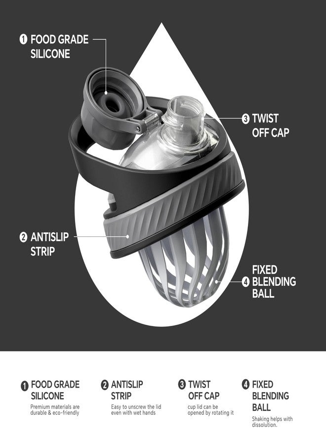 Ideus Protein Shaker Bottle 24oz(710ml) Insulated Stainless Steel Shaker Bottle with Silent Tritan Ball Portable Pre Workout Shaker Cups for Protein Shakes, Smoothies, Cocktails, Black - Image 5