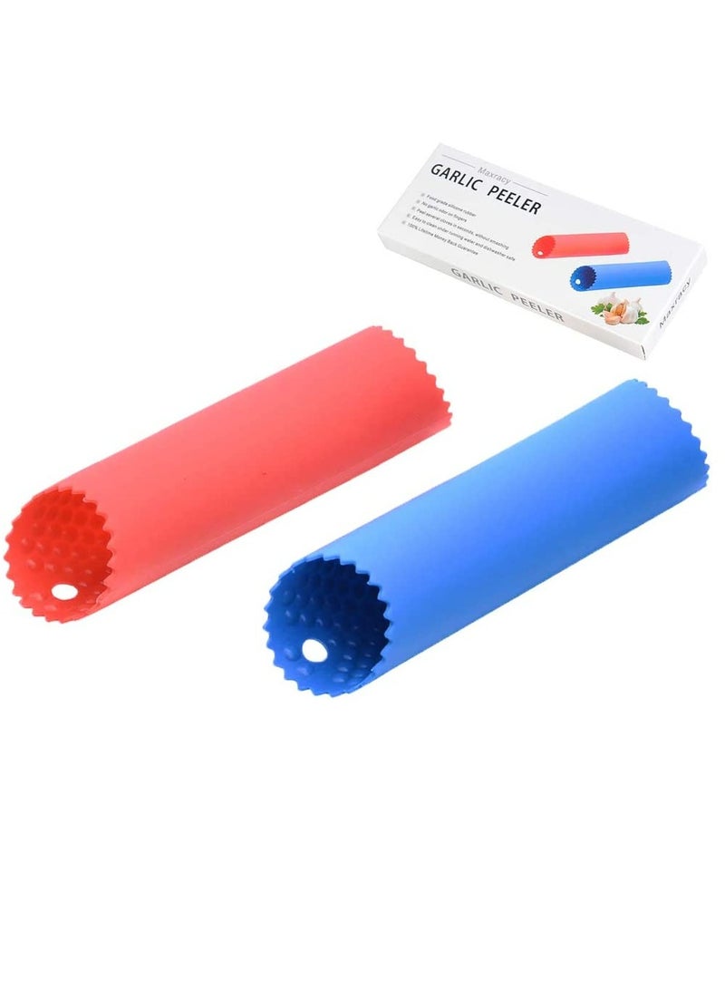 CARE AND SMILE Care and Smile Garlic Peeler 2 Set Silicone Easy Roller Peeling Tube Odor Free Useful Kitchen Tool Color Red Blue  - Image 1