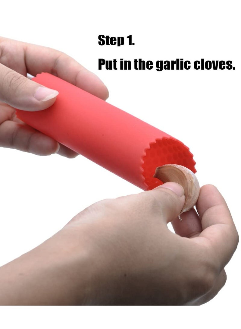 CARE AND SMILE Care and Smile Garlic Peeler 2 Set Silicone Easy Roller Peeling Tube Odor Free Useful Kitchen Tool Color Red Blue  - Image 2