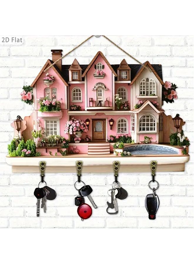 Model A Romantic Rose Manor Wood Key Rack Wall Decor With Four Metal Hooks - Image 5