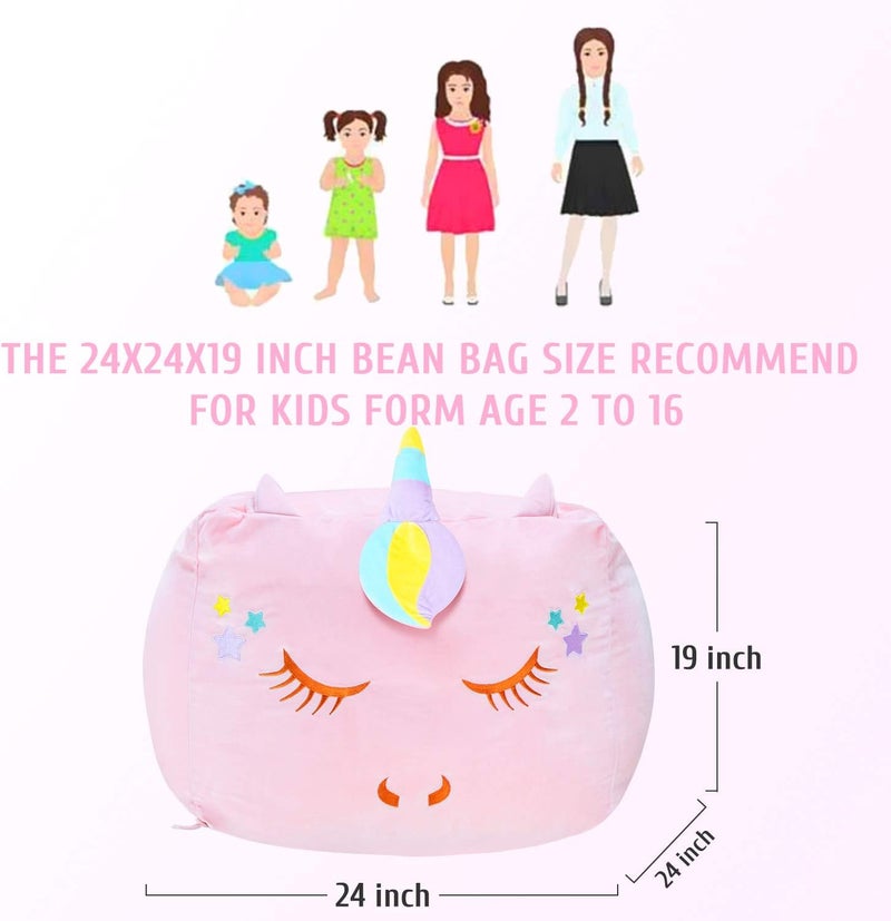 Yoweenton Stuffed Animal Storage Bean Bag Chair Cover for Kids Pink Unicorn Beanbag Chair for Girls Large Size Toy Organizer Cover Only Without Filling - Image 5