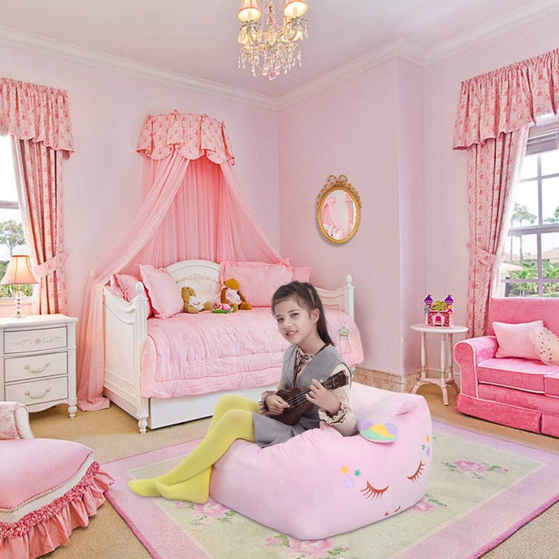 Yoweenton Stuffed Animal Storage Bean Bag Chair Cover for Kids Pink Unicorn Beanbag Chair for Girls Large Size Toy Organizer Cover Only Without Filling - Image 4