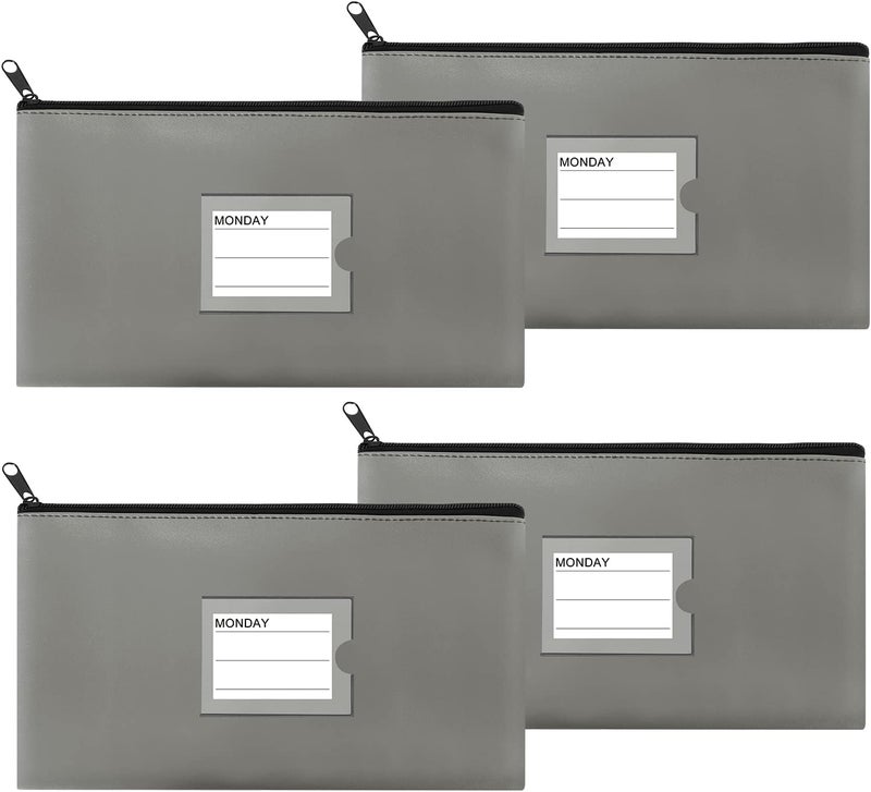 Sinzip 4 Pack Bank Deposit Money Bag, Heavy Duty Leatherette Security Zipper Wallet with Clear Window, Coin Bag, Cash Bag, Tool Pouch, Assorted Colors (4 Pack Grey) - Image 1