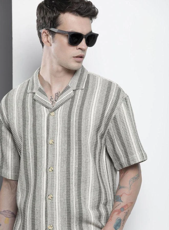 The Indian Garage Co The Indian Garage Co Men Striped Resort Collar Shirt