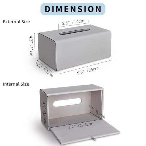 KINGFOM Tissue Box Cover PU Leather Rectangular Tissue Box Holder with Magnetic Bottom Cover for Facial TissuesNapkins Office Living Room Decor Box for Standard 120count 3Ply 160count 2Ply Gray - Image 3