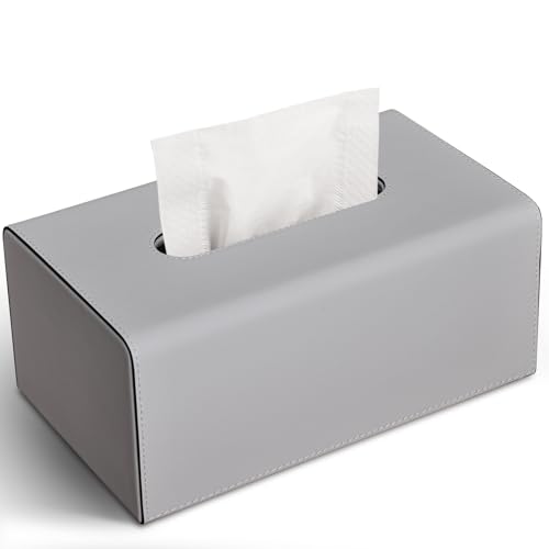 KINGFOM Tissue Box Cover PU Leather Rectangular Tissue Box Holder with Magnetic Bottom Cover for Facial TissuesNapkins Office Living Room Decor Box for Standard 120count 3Ply 160count 2Ply Gray - Image 1