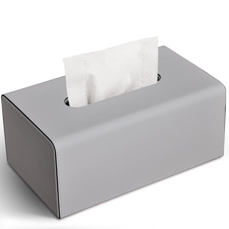 KINGFOM Tissue Box Cover PU Leather Rectangular Tissue Box Holder with Magnetic Bottom Cover for Facial TissuesNapkins Office Living Room Decor Box for Standard 120count 3Ply 160count 2Ply Gray - Image 2