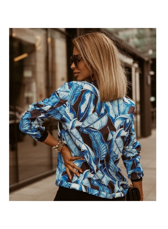 general Women's Floral Print Long Sleeve Stand Collar Zip Up Coats Fall Lightweight Bomber Cropped Jacket Outwear - Image 2
