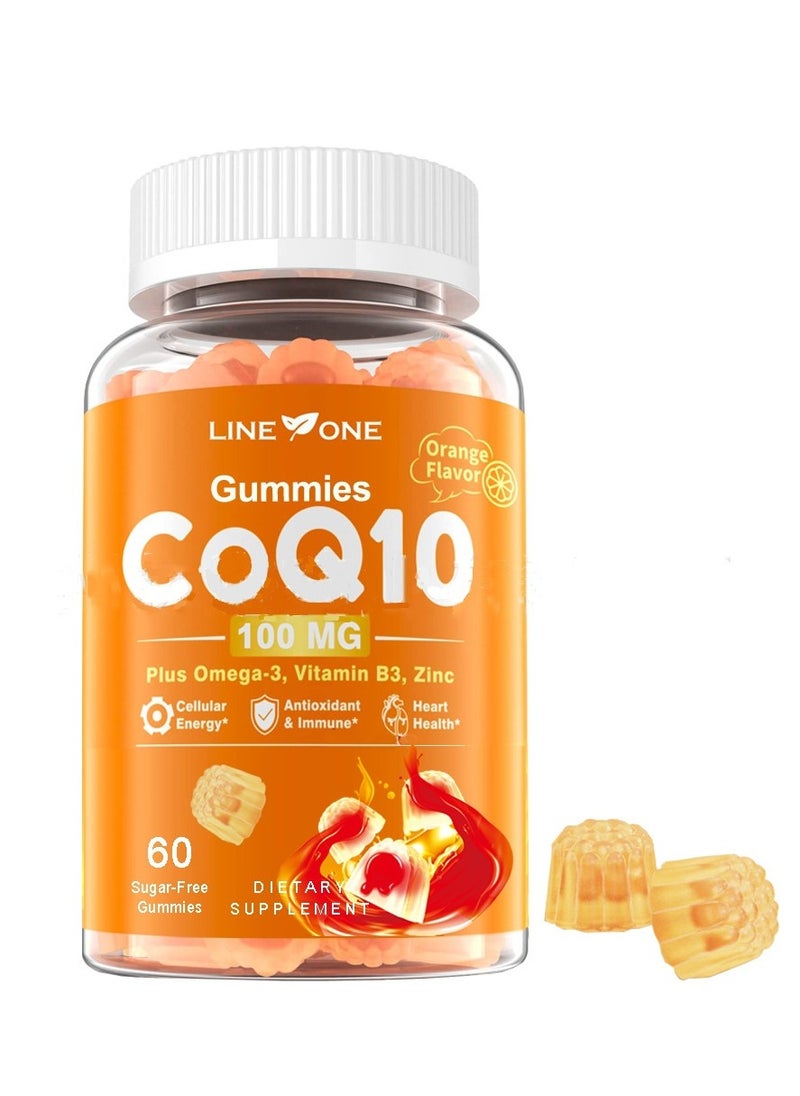 السطر الأول امتصاص عالي CoQ10 Plus أوميغا 3 فيتامين زنك 100 ملغ ، يدعم صحة القلب بنكهة البرتقال 60 علكة  - Image 1