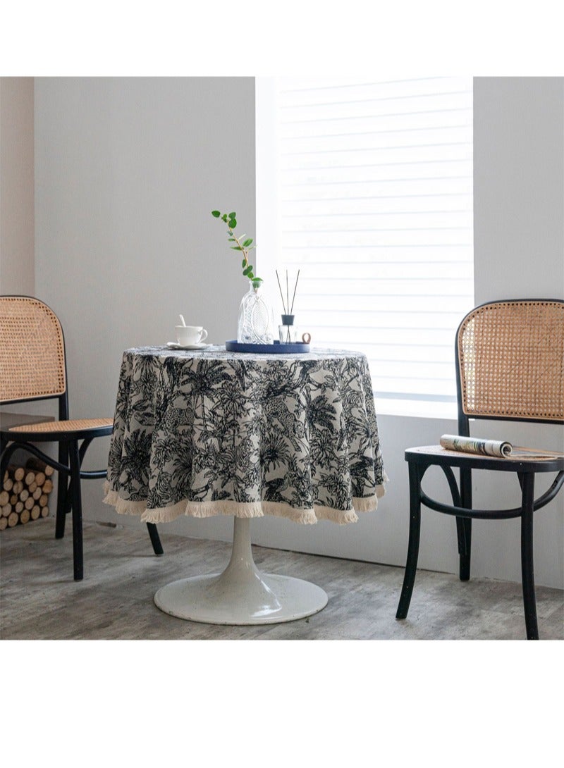 أسود شجرة جوز الهند مفرش المائدة المستديرة ، الجاكار للماء والنفط مقاومة ، مقاومة للاهتراء ودائم ، ومناسبة لتزيين المنزل والمطاعم ، 120 * 120 سم - Image 1