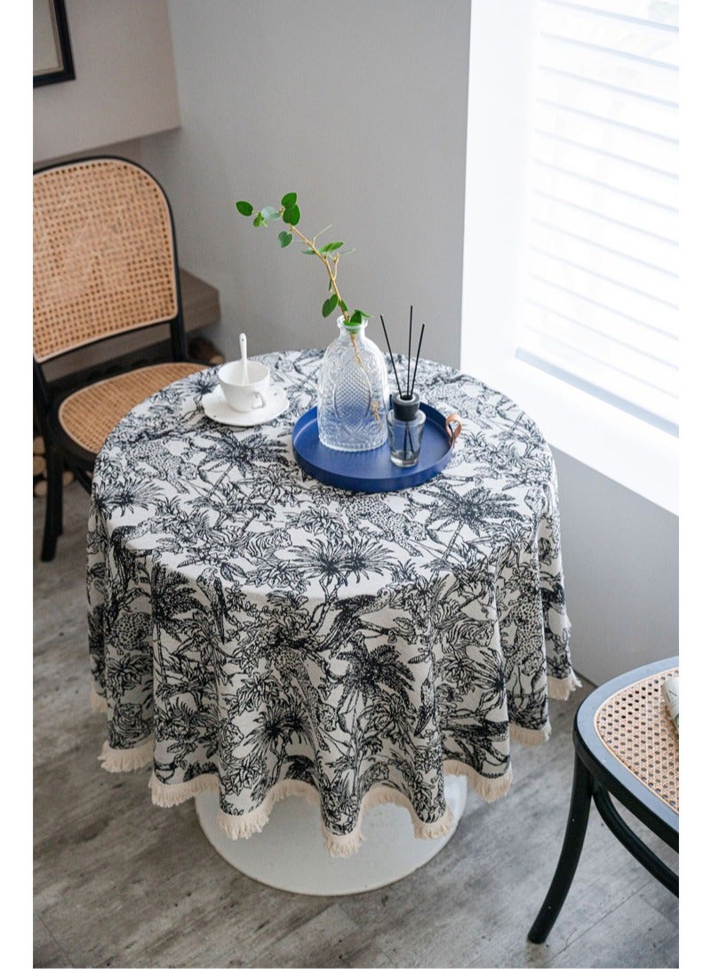 أسود شجرة جوز الهند مفرش المائدة المستديرة ، الجاكار للماء والنفط مقاومة ، مقاومة للاهتراء ودائم ، ومناسبة لتزيين المنزل والمطاعم ، 120 * 120 سم - Image 2