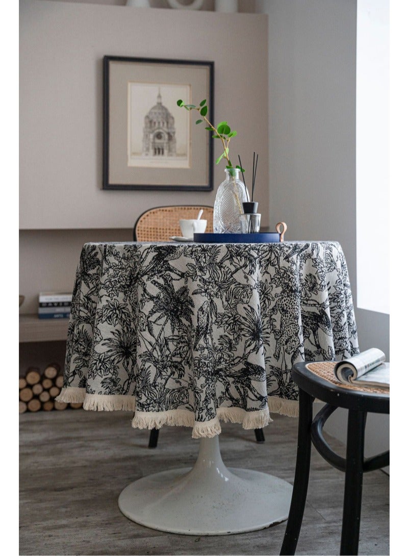 أسود شجرة جوز الهند مفرش المائدة المستديرة ، الجاكار للماء والنفط مقاومة ، مقاومة للاهتراء ودائم ، ومناسبة لتزيين المنزل والمطاعم ، 120 * 120 سم - Image 3