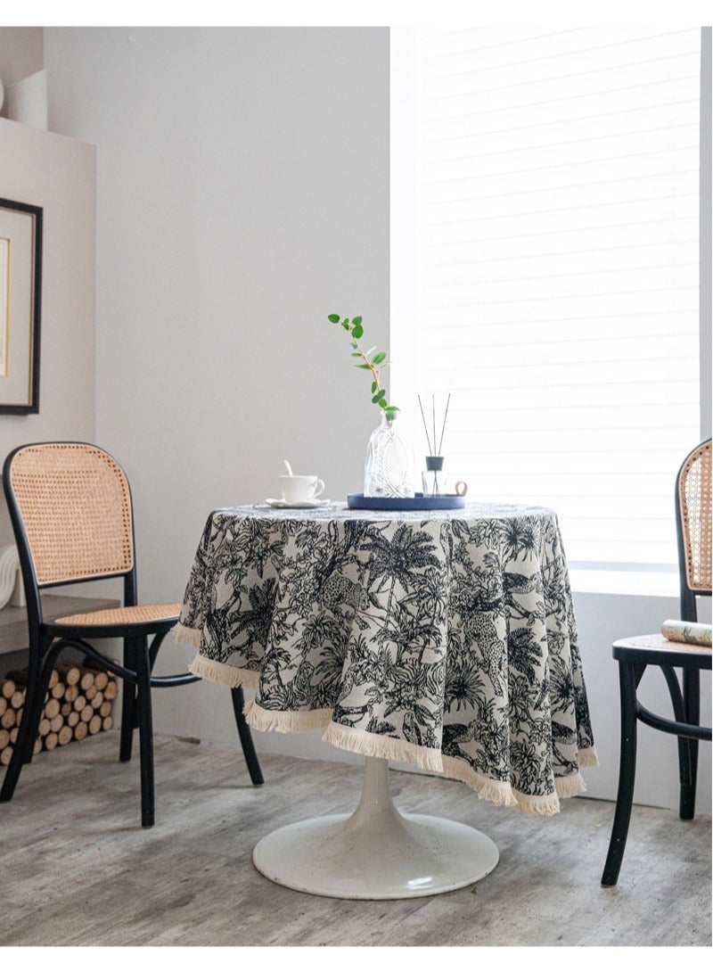 أسود شجرة جوز الهند مفرش المائدة المستديرة ، الجاكار للماء والنفط مقاومة ، مقاومة للاهتراء ودائم ، ومناسبة لتزيين المنزل والمطاعم ، 120 * 120 سم - Image 4