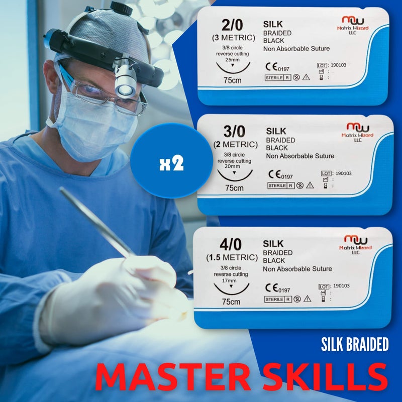 Matrix Wizard Sutures Thread with Needle (24 Mixed 2/0, 3/0, 4/0) - Practicing Suturing; Taxidermy; Military Tactical Drill, Hospital Clinic Rotation, Camping First Aid Travel Safety; MD, RN, EMT, Vet Demo - Image 2