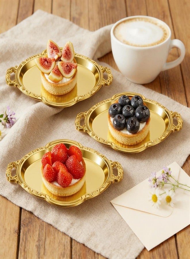 Ferrochef 50 Pcs Oval Mini Baroque Dessert Display Tray Mini Elegant Plastic Serving Tray Small Cake Candy Plates for Weddings Party Bridal Baby Shower, Birthday, Candy Jars Decorations (Gold) - Image 3