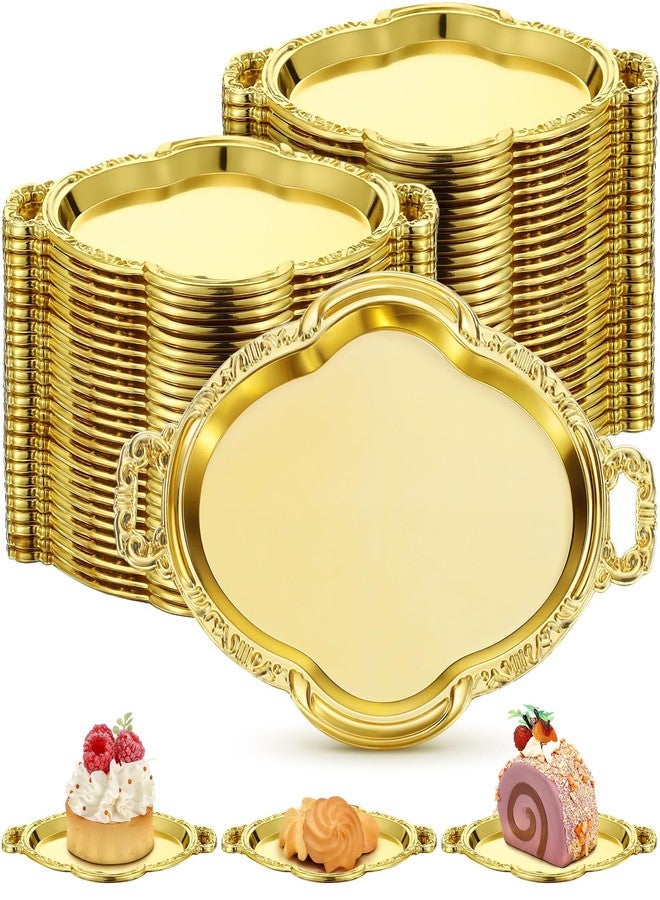 Ferrochef 50 Pcs Oval Mini Baroque Dessert Display Tray Mini Elegant Plastic Serving Tray Small Cake Candy Plates for Weddings Party Bridal Baby Shower, Birthday, Candy Jars Decorations (Gold) - Image 1