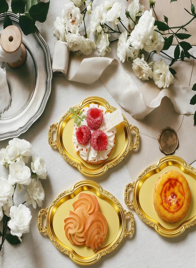 Ferrochef 50 Pcs Oval Mini Baroque Dessert Display Tray Mini Elegant Plastic Serving Tray Small Cake Candy Plates for Weddings Party Bridal Baby Shower, Birthday, Candy Jars Decorations (Gold) - Image 5