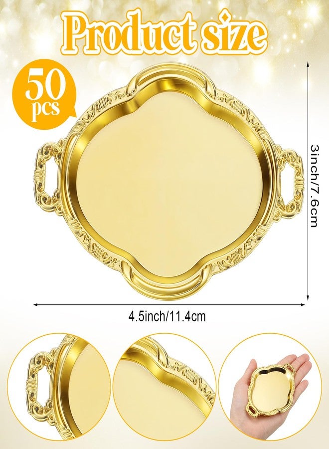 Ferrochef 50 Pcs Oval Mini Baroque Dessert Display Tray Mini Elegant Plastic Serving Tray Small Cake Candy Plates for Weddings Party Bridal Baby Shower, Birthday, Candy Jars Decorations (Gold) - Image 2