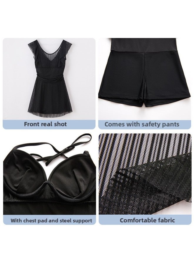 Loquat Personality Strap Lace Swimsuit One-piece Plus Size Swimming Skirt Korean Style Dongdaemun Fashion Women's Swimsuit High Waist Backless-Color:Elegant Black (jumpsuit)- - Image 5